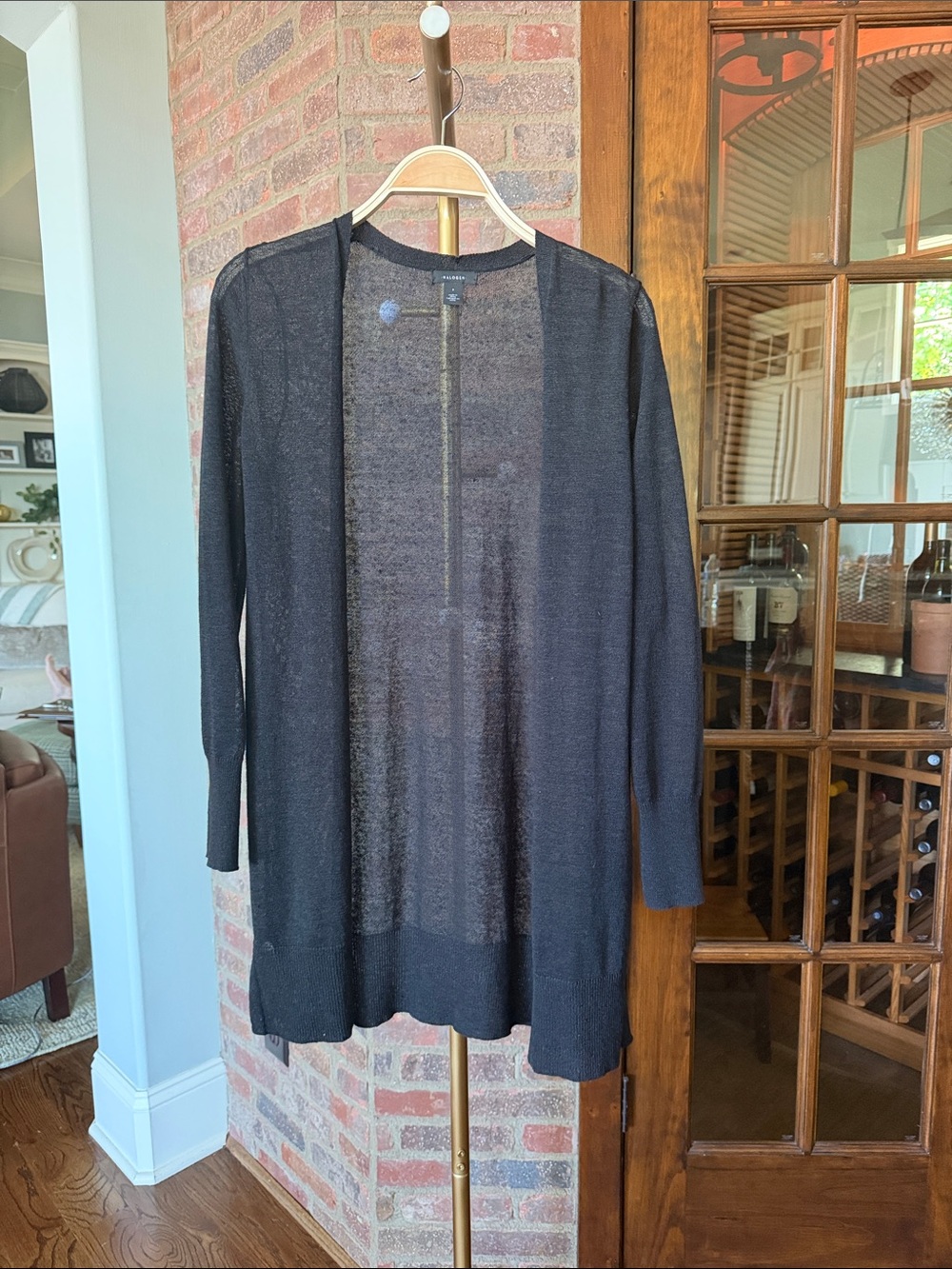 Halogen Black linen blend summer weight Open-Front Women's Cardigan
